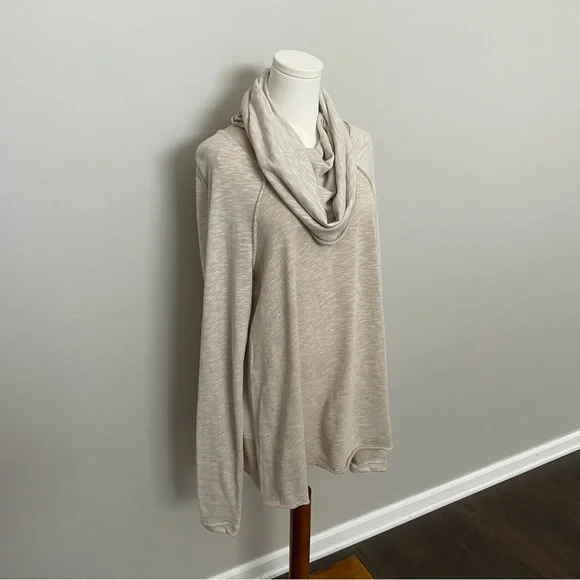 Free People Beach Top Tunic Two Body Corps Deux Cowl Relaxed Fit Lounge Oatmeal - Picture 2 of 15